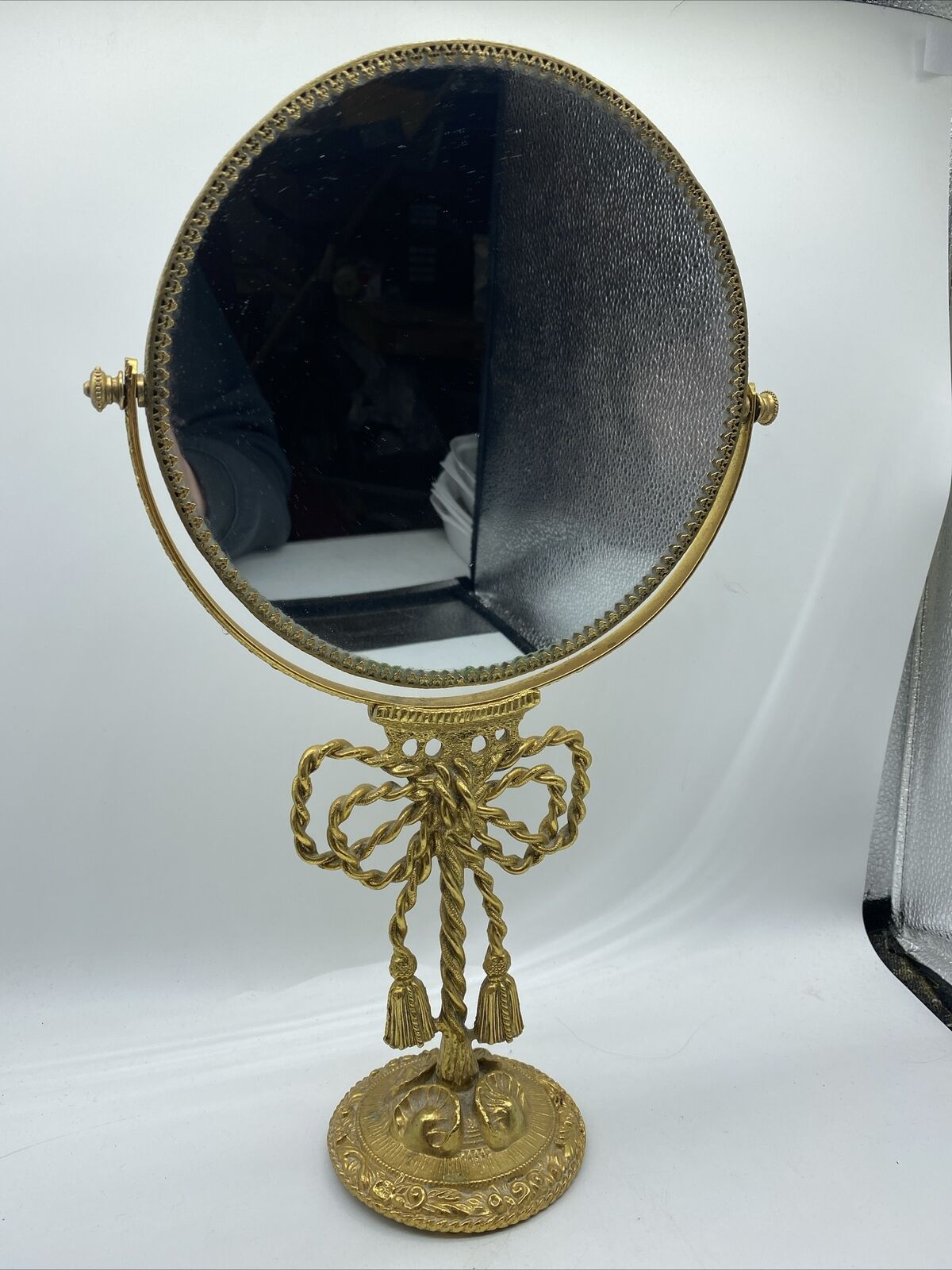 Vintage Stylebuilt Rope Tassels Mirror  15.25” Ormolu Gold Guilt