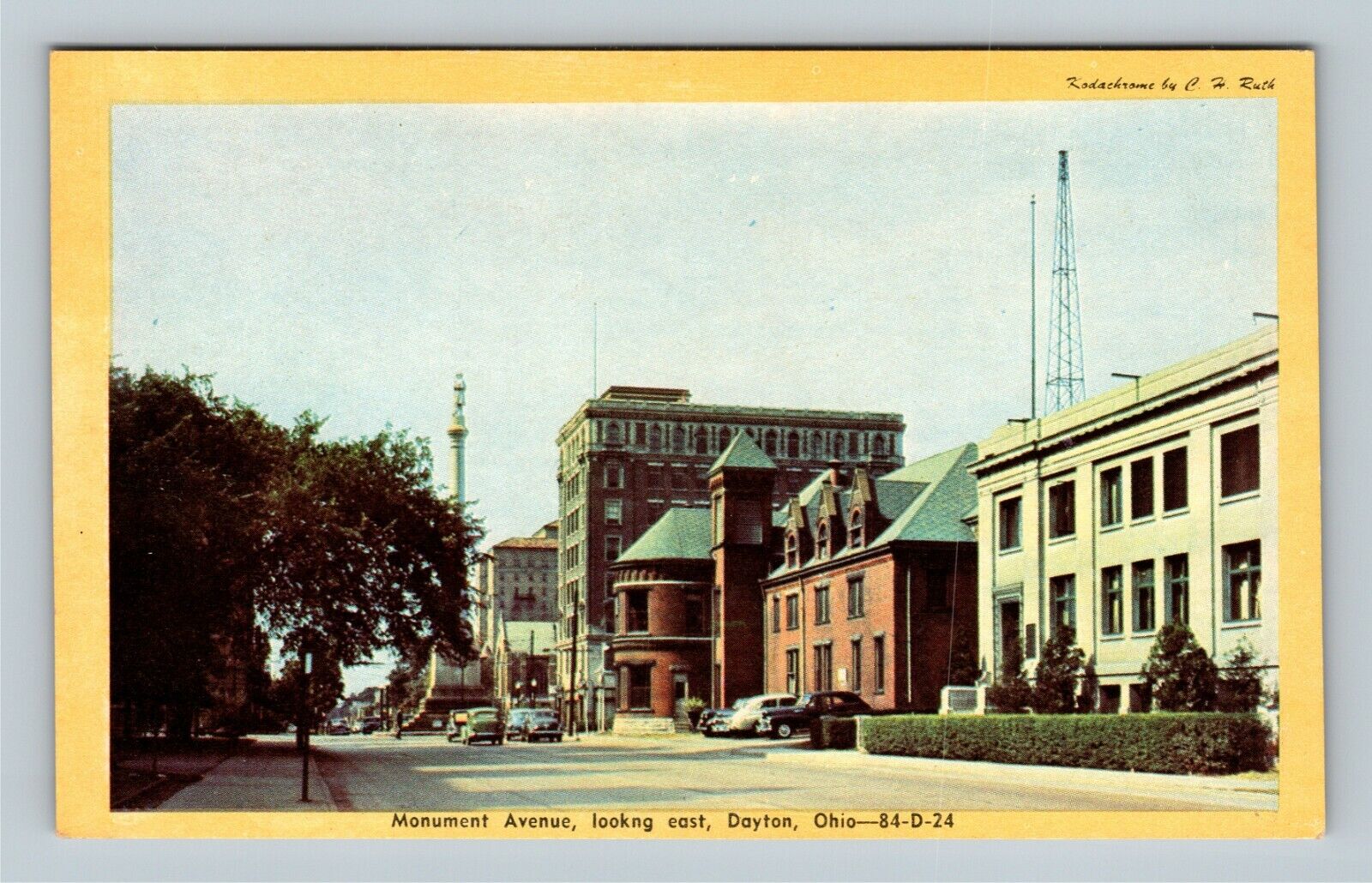 Dayton, Soldiers Monument Avenue Looking East 1940\'s Cars, Ohio Vintage Postcard