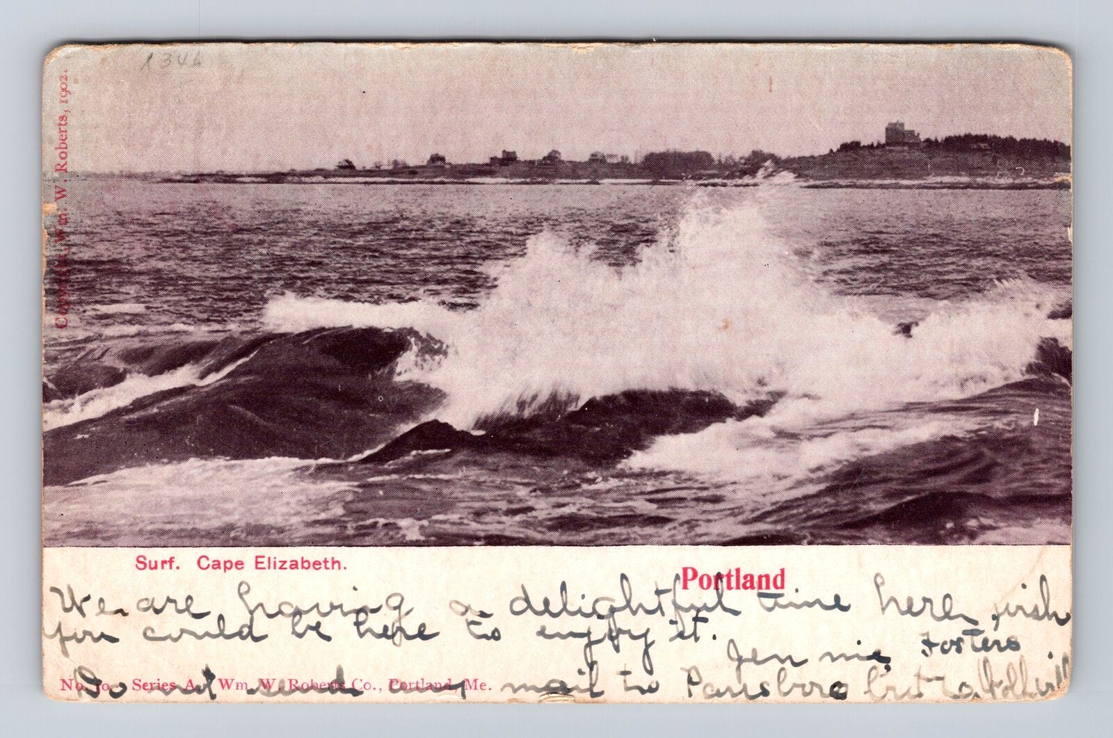 Portland OR-Oregon, Surf Cape Elizabeth, Antique Vintage c1902 Souvenir Postcard