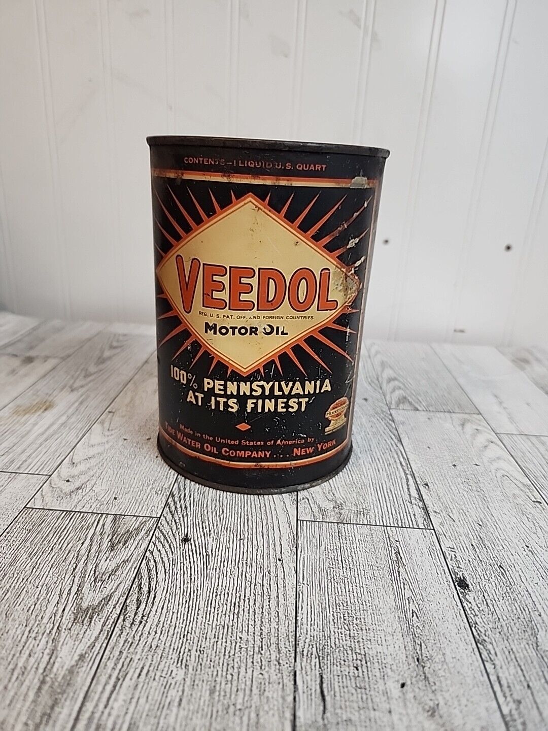 Vintage Veedol Metal Quart Oil Can Soddered Seam Gas Signs