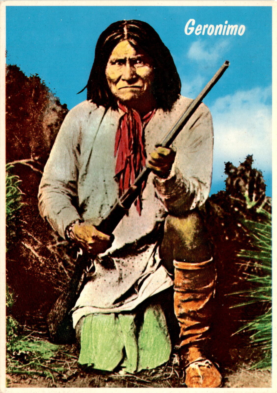 Geronimo, Cow-a-ar-tha, San Xavier del Bac Mission, Chiricah Postcard