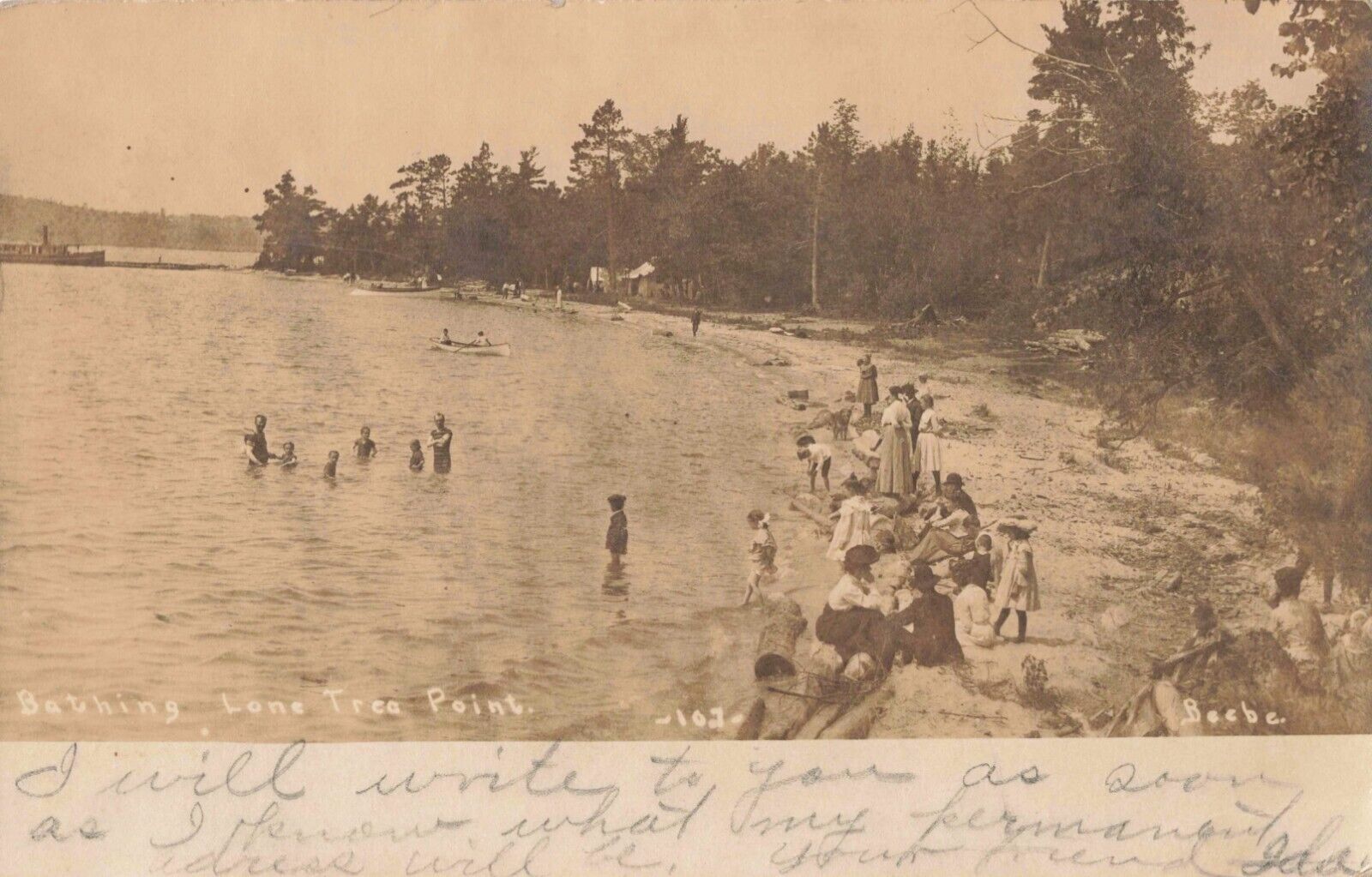 Bathing Lone Tree Point Torch Lake Beebe Michigan MI 1906 Real Photo RPPC