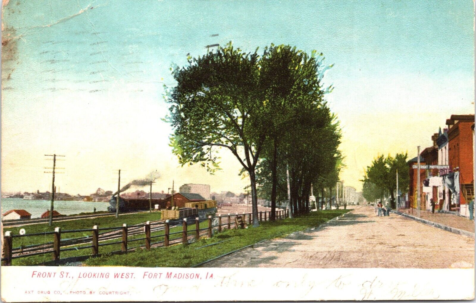 Front Street Looking West Fort Madison, Iowa Antique Postcard Scenic View