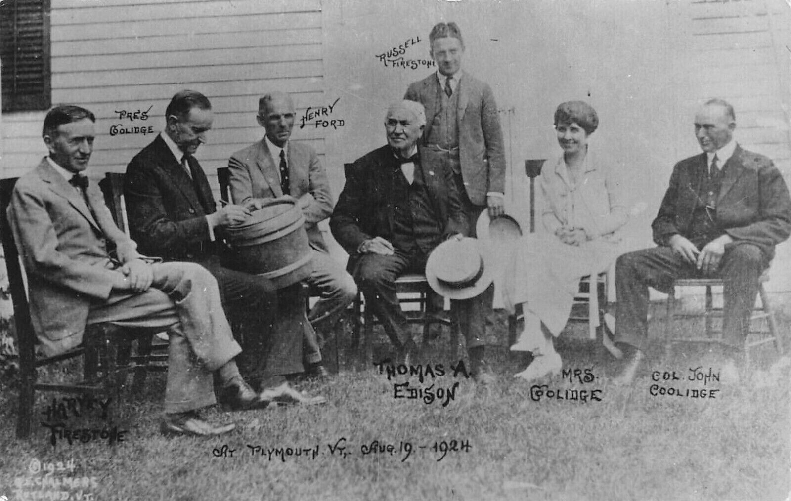 Calvin Coolidge and Important People, Plymouth , VT,  1924, Real Photo Postcard
