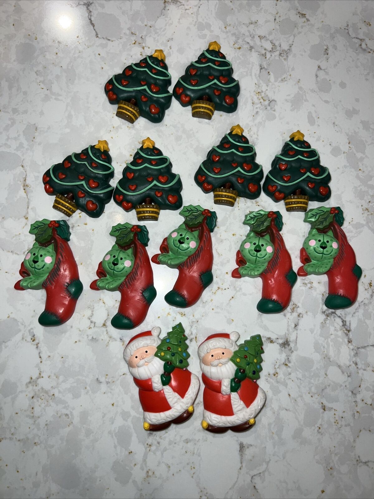 13 Vintage Refrigerator Magnets Christmas Tree Stockings Cats Santa Claus