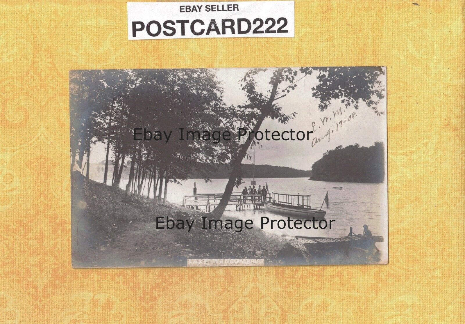 CT South Coventry 1908 RPPC postcard BOAT DOCK AT LAKE WANGUMBAUG Conn 