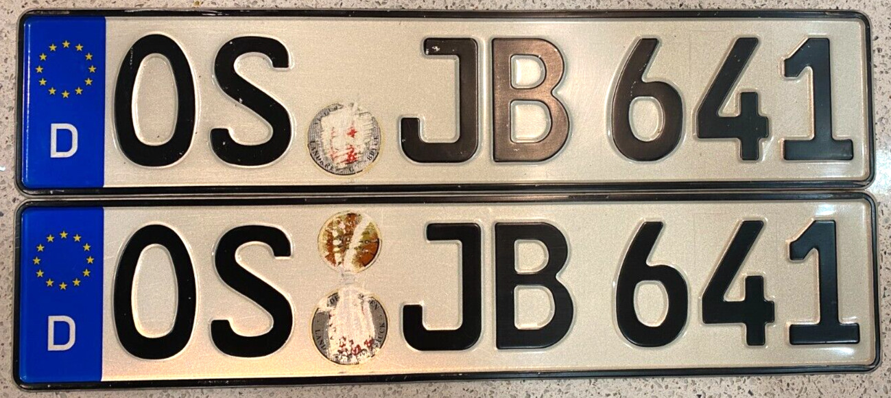 German Euro License Plate Pair OS JB 641 Osnabrück Used/Expired