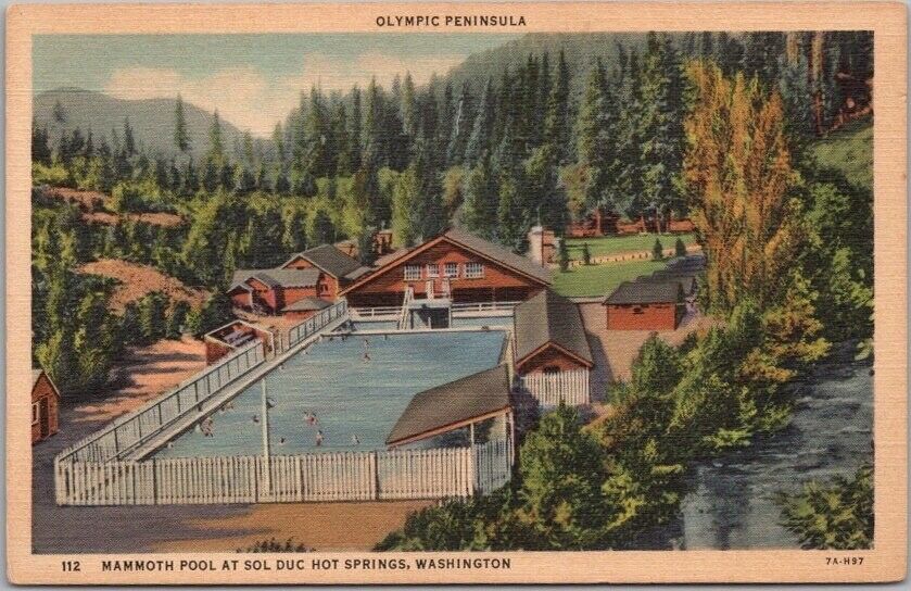 c1930s SOL DUC HOT SPRINGS, Washington Linen Postcard Port Angeles / Olympic NP