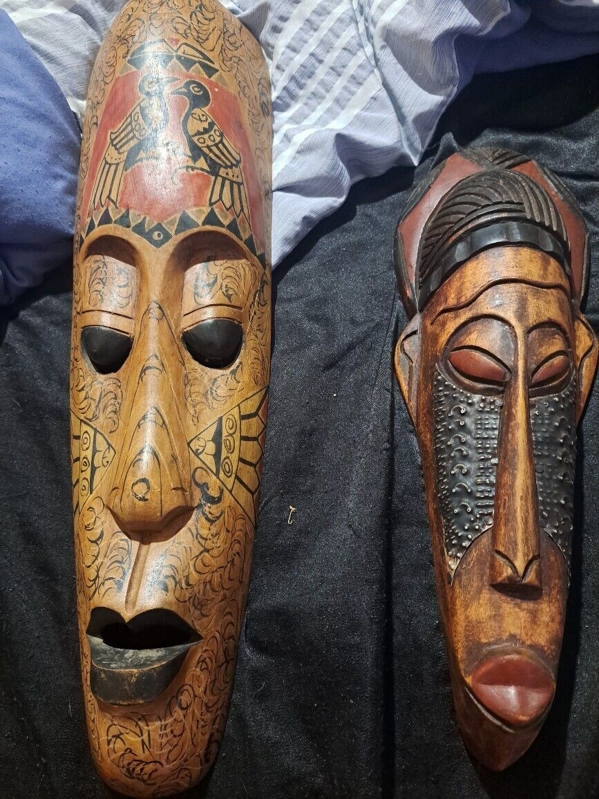 hand carved wooden african tribal mask
