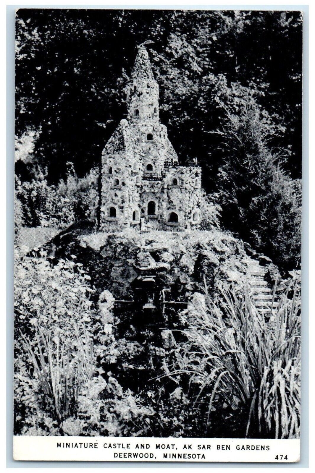 c1940 Miniature Castle Moat Ak Sar Ben Gardens Plant Deerwood Minnesota Postcard