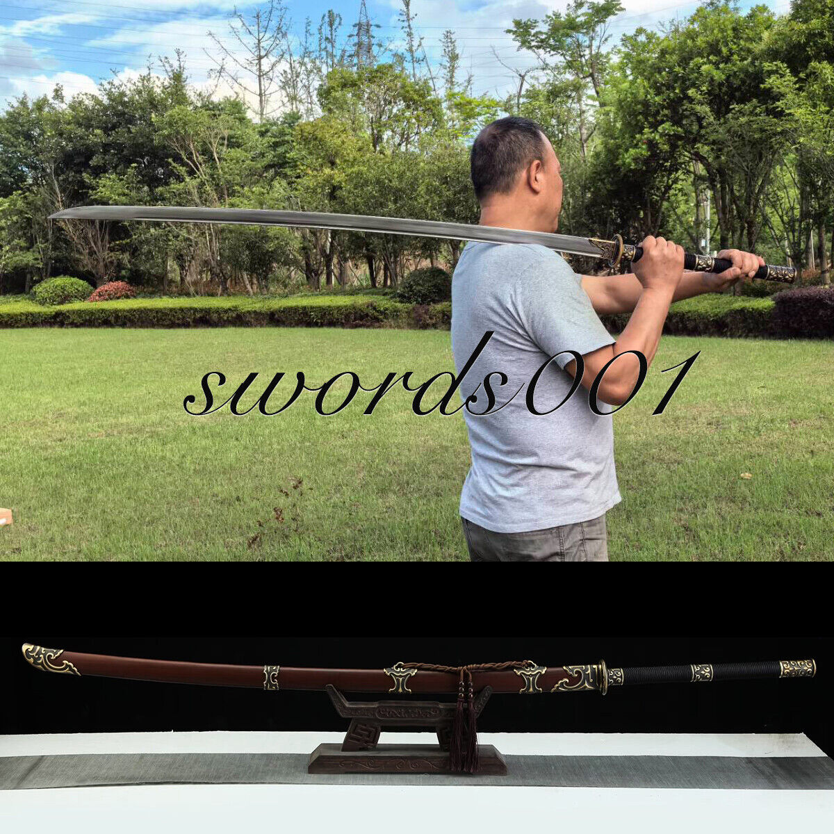 62 in Miao Dao Broadsword Chinese Saber Folded Steel Clay Tempered Brass Fitting