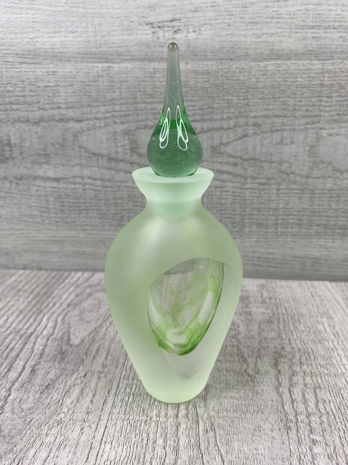 Vintage Perfume Bottle Frosted Green Satin Glass Stopper 6\