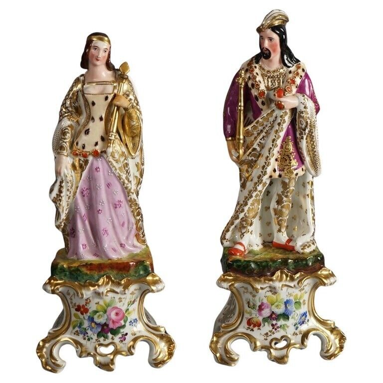 Pair of Antique Old Paris Hand Painted & Heavily Gilt Porcelain Figures C1890