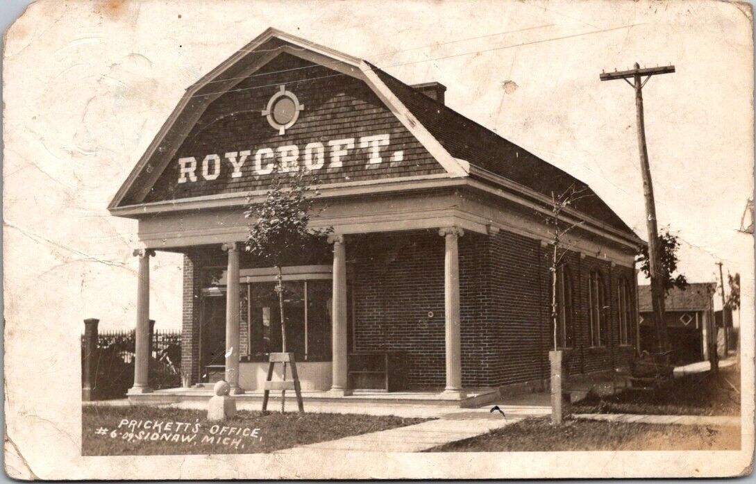 Sidnaw Michigan MI Roycroft Building Pricket's Office RPPC Real Photo Postcard 