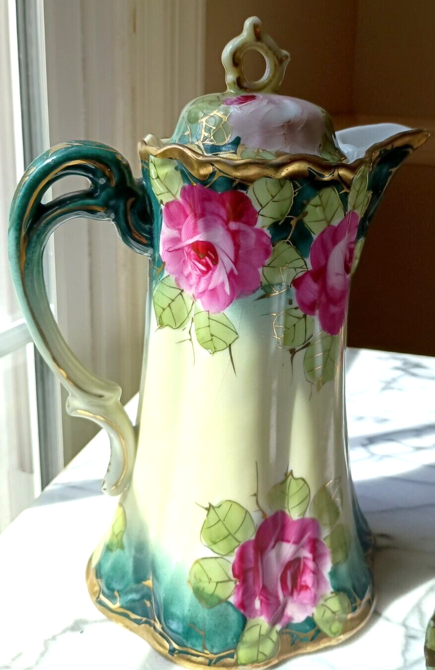 Antique/ Vintage Hand Painted Porcelain Cabbage Rose tea set