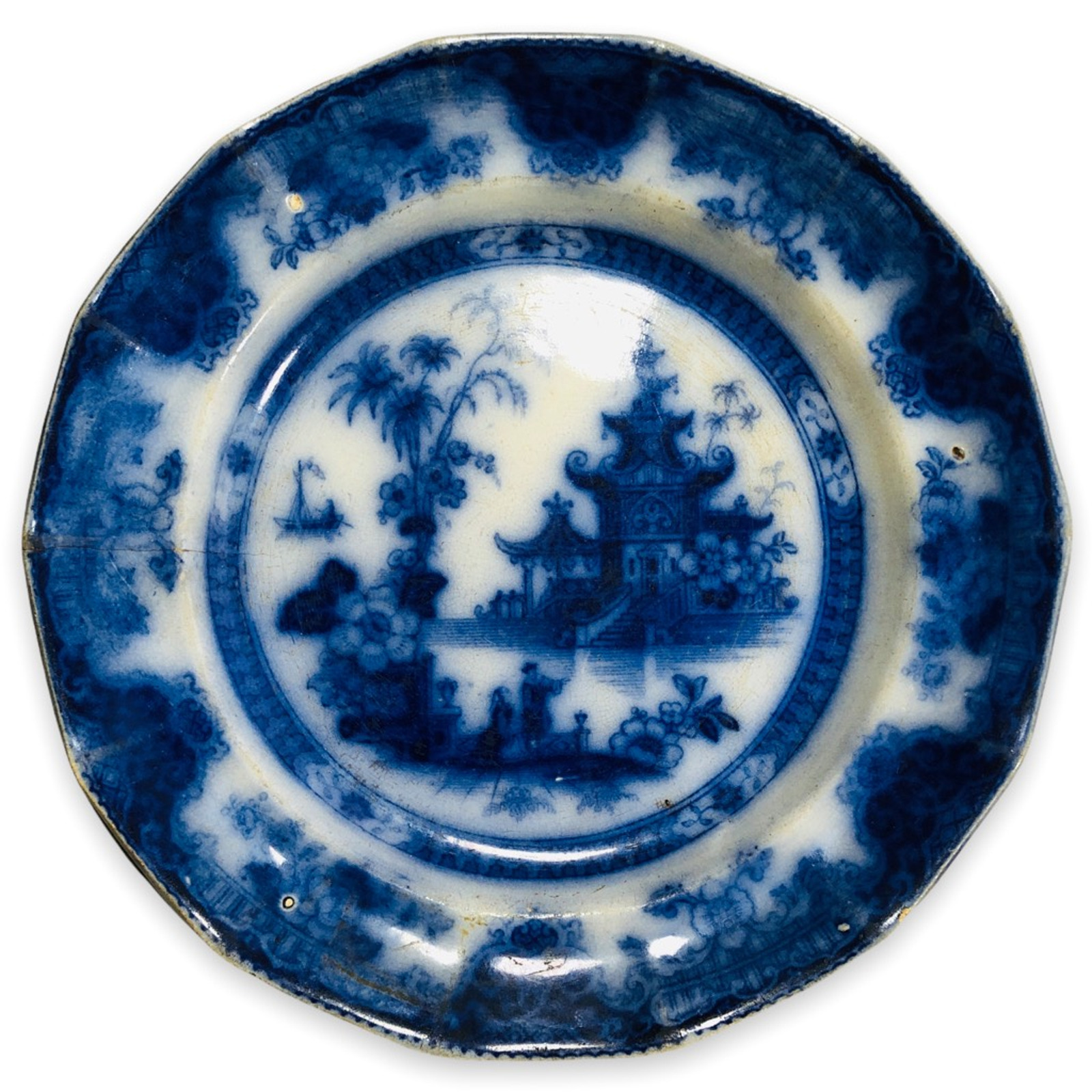 Antique Flow Blue Thomas Phillips & Son Lahore Plate Vintage Burselem England