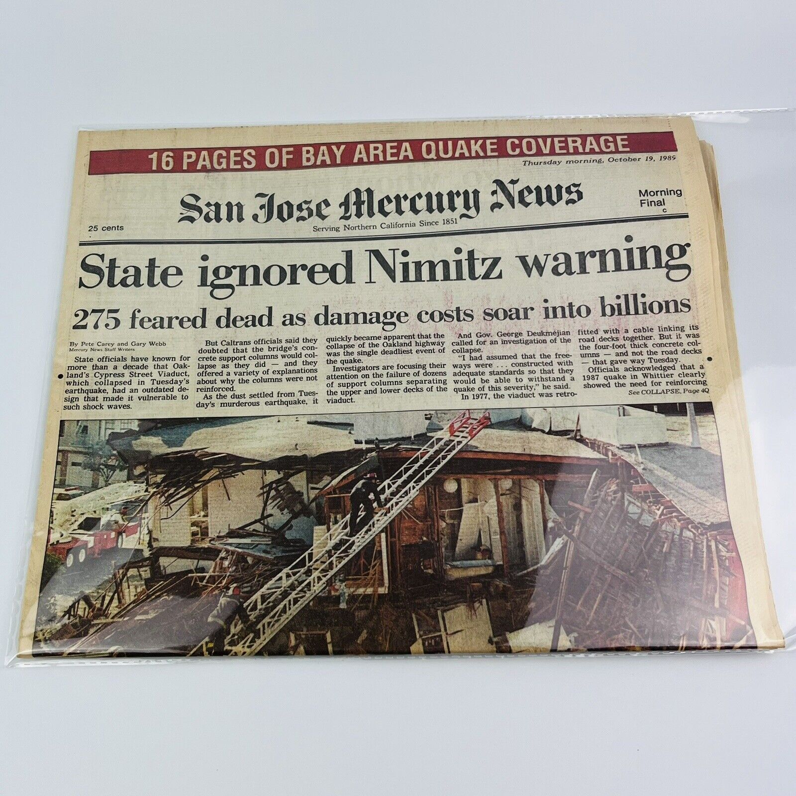 San Jose Mercury News Newspaper Oct 19, 1989 San Francisco Bay Earthquake Issue