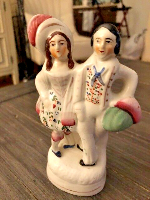 Antique English Staffordshire Pottery Figurine-Couple-Circa 1860