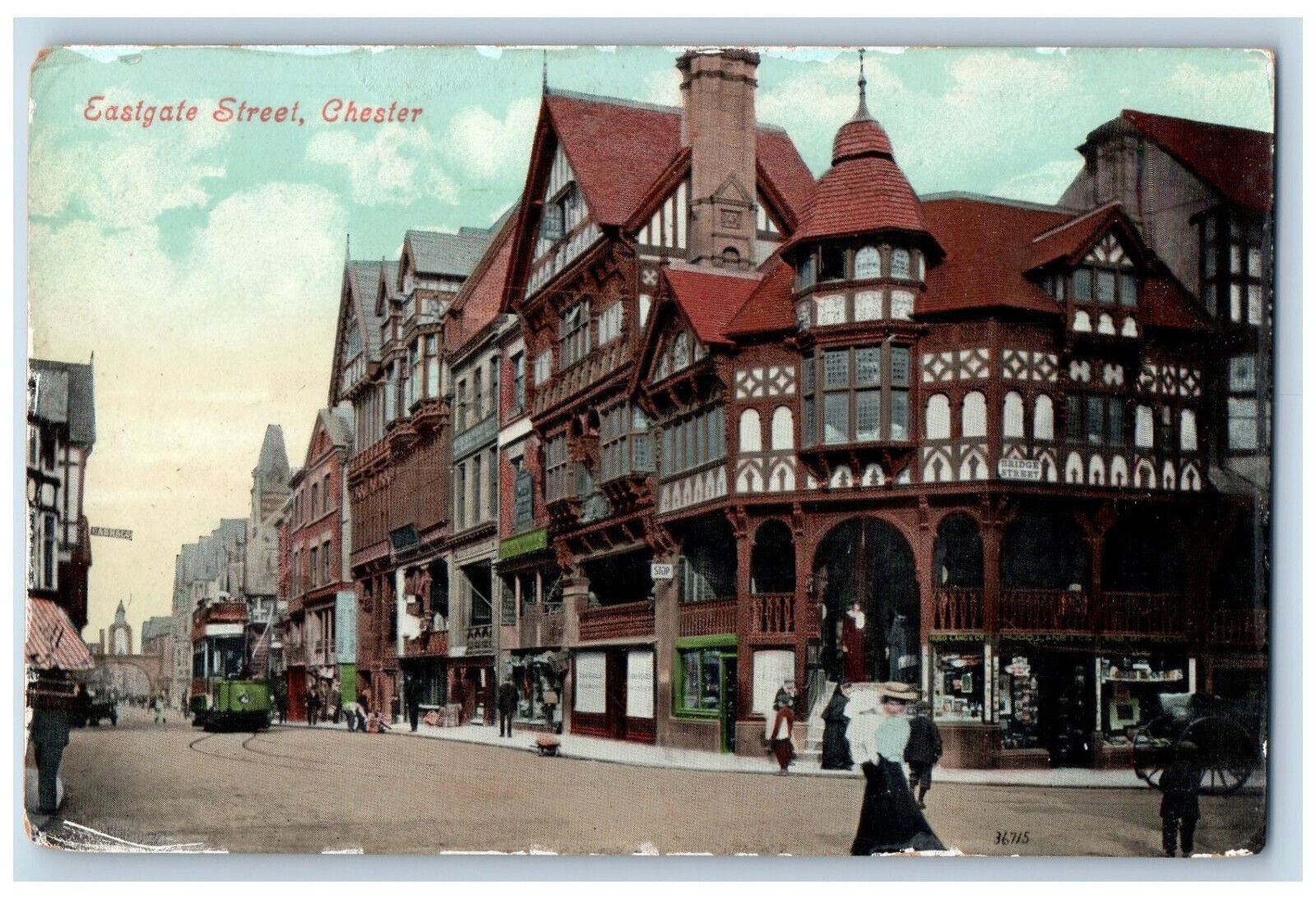 Chester Cheshire England Postcard Eastgate Street Scene Trolley Car c1905