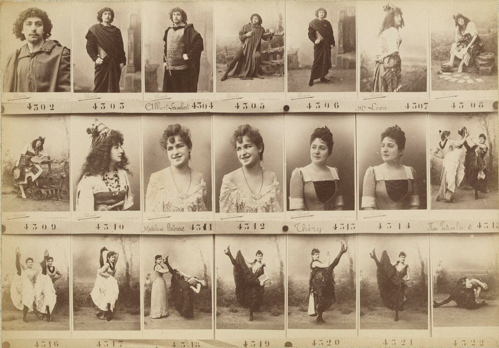 c. 1870\'s Named French Can-Can Dancers and Actors Sample 21 Cabinet Card Photos