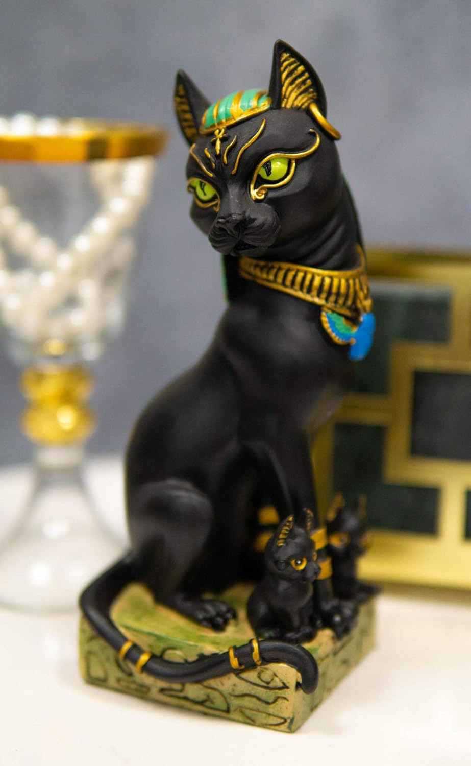 Ebros Ancient Egyptian Goddess Sitting Cat Bastet Mother with Kittens Statue in