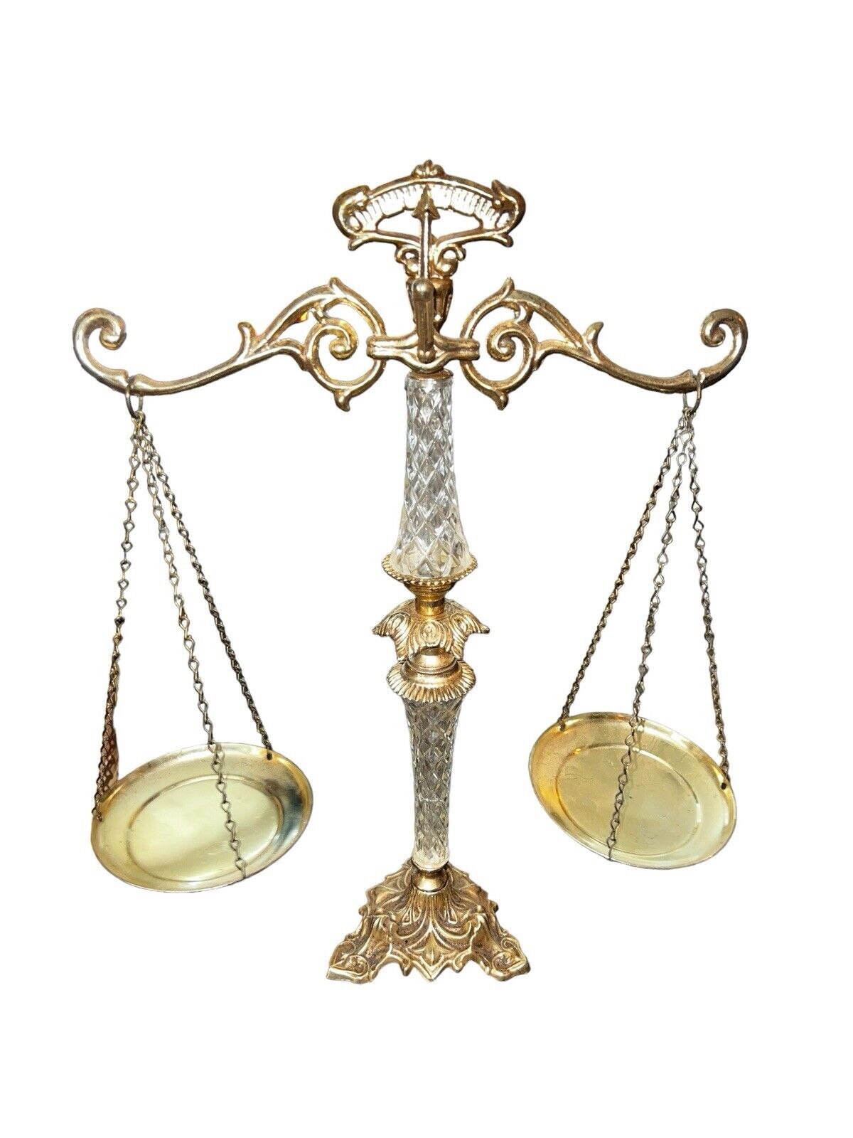 Antique Balance Law Scales of Justice Brass and Crystal Cut Lucite Libra