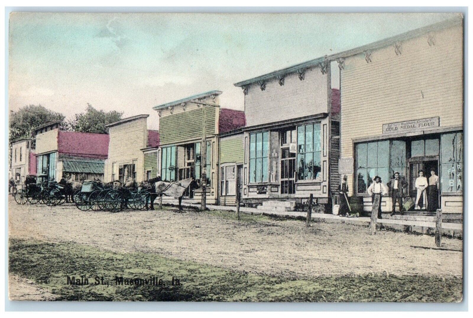 1909 Main Street View Gold Medal Flour Masonville Iowa IA Antique Postcard
