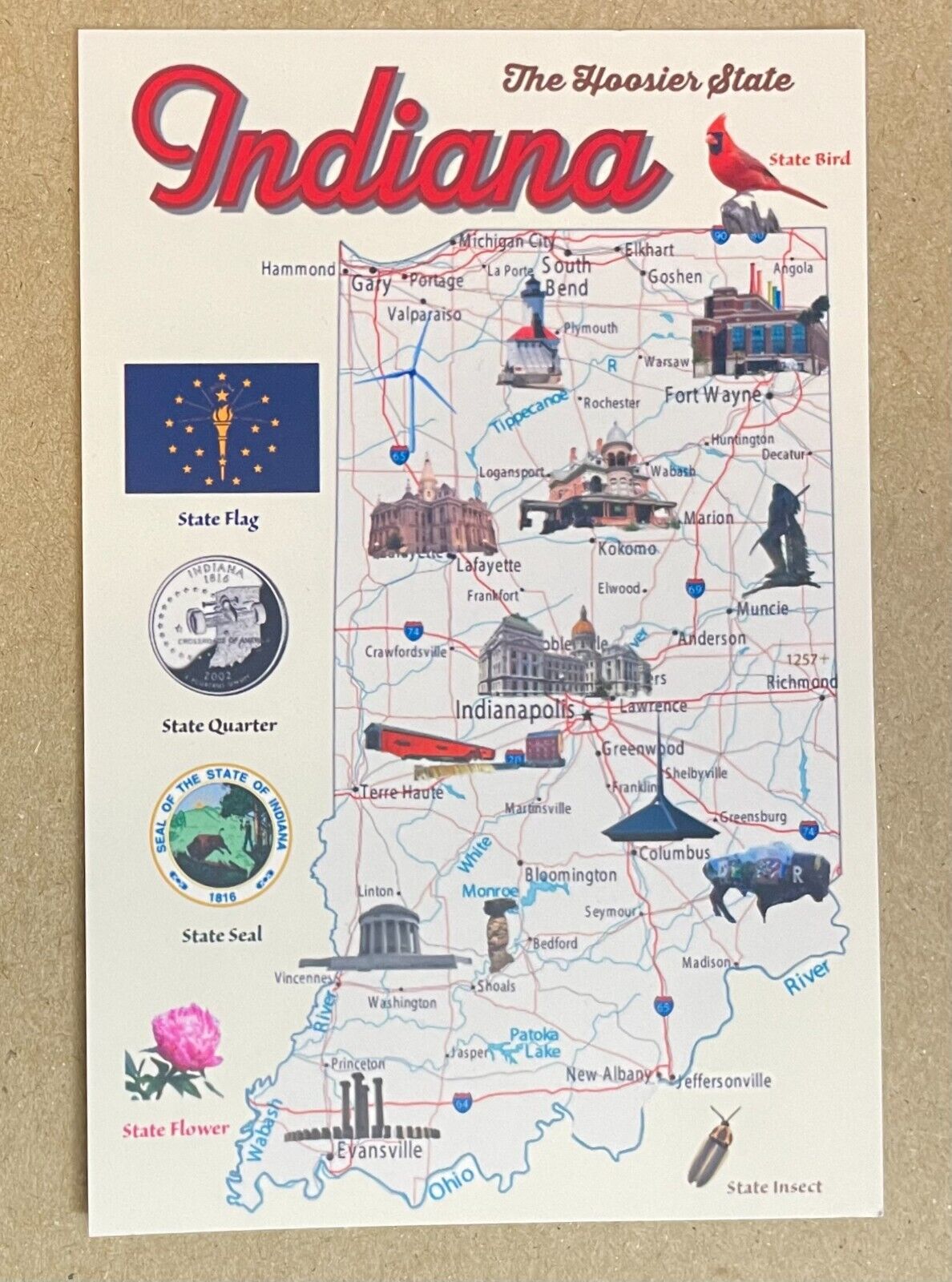 New Postcard 4x6 Indiana State Map USA