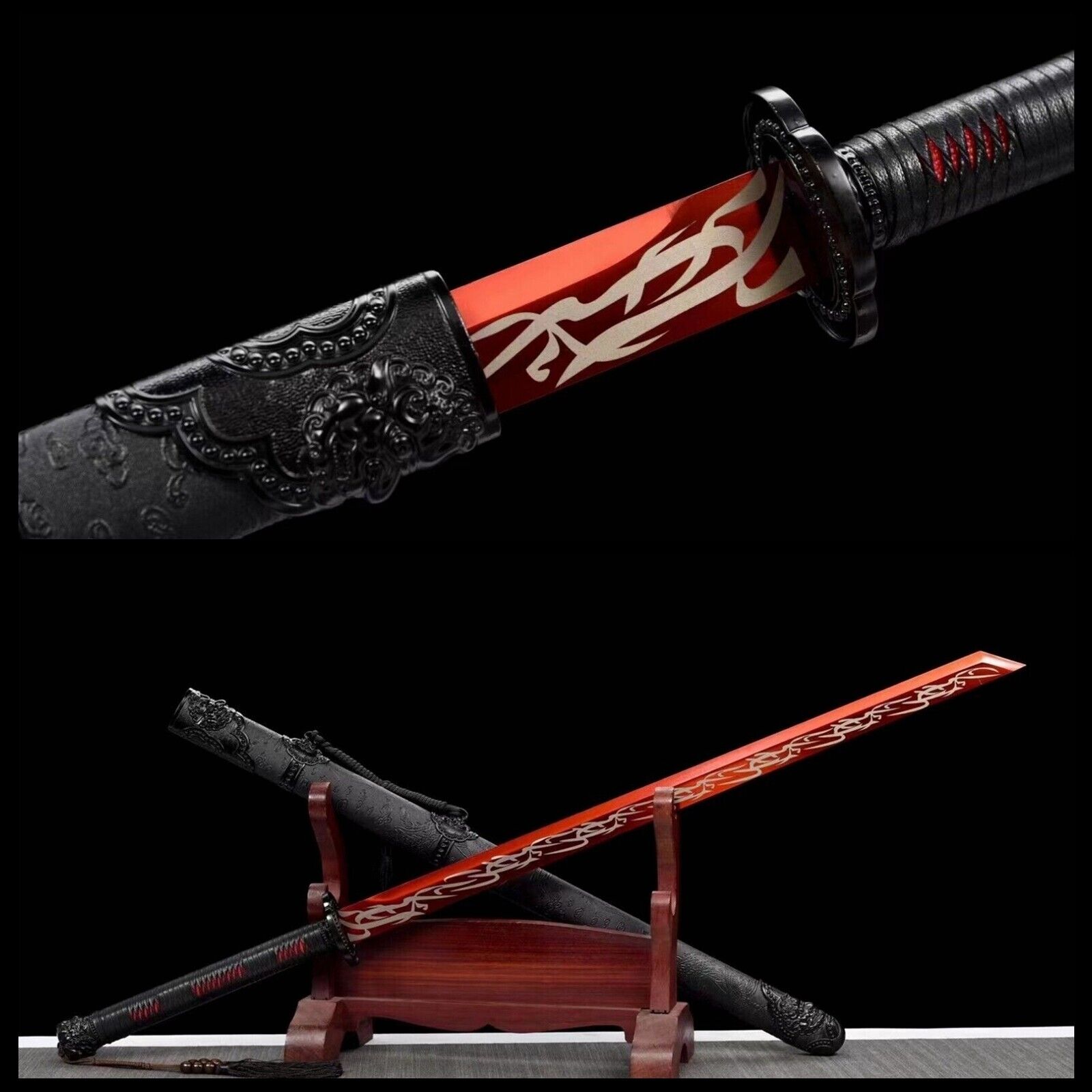 42''Red  Katana 1095 Steel Blade Battle Ready Japanese Samurai Functional Sword