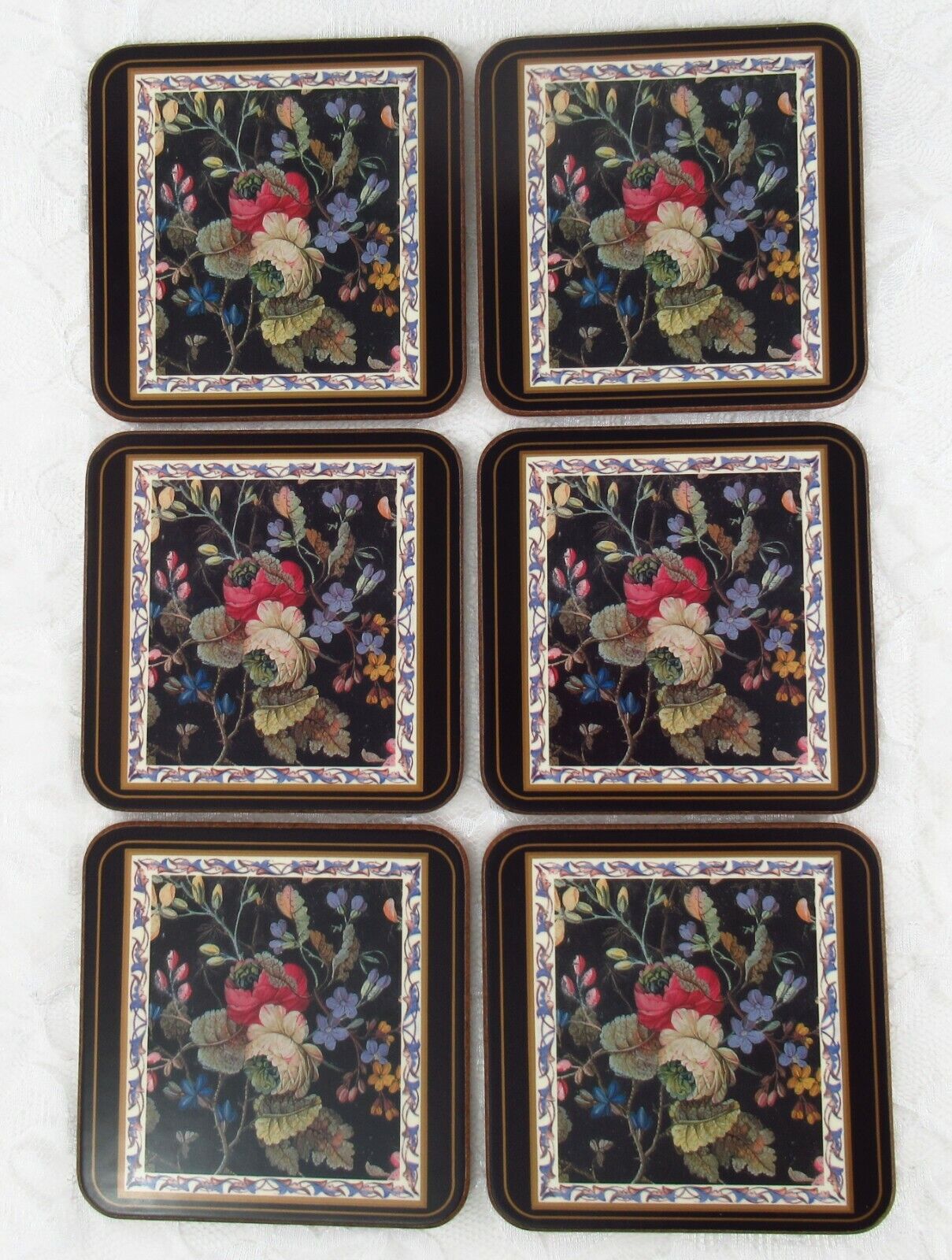 Set of 6 Vintage Pimpernel Coasters Kilburn Pattern Made in England Cork Backed