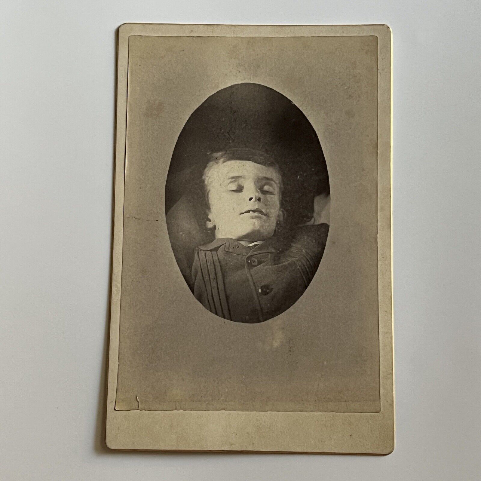 Antique Cabinet Card Photograph Post Mortem Boy Odd Oddity Memento Mori