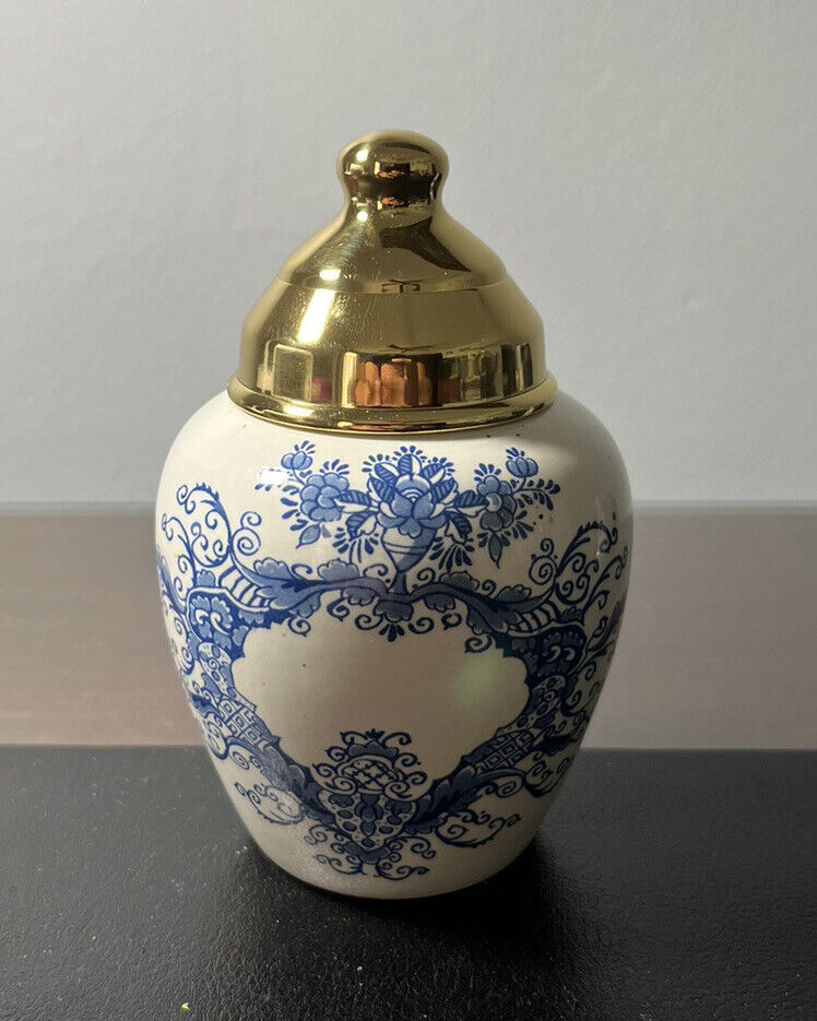 Authentic Delft Mini Ginger jars with Brass lid Made in Holland 4 1/4” tall