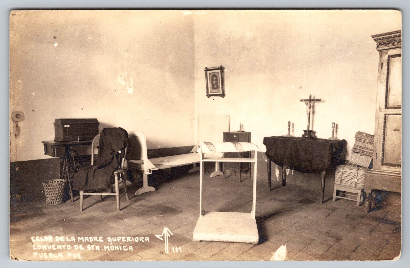 Cell of the Mother Superior. St. Monica Convent. Mexico Real Photo Postcard RPPC