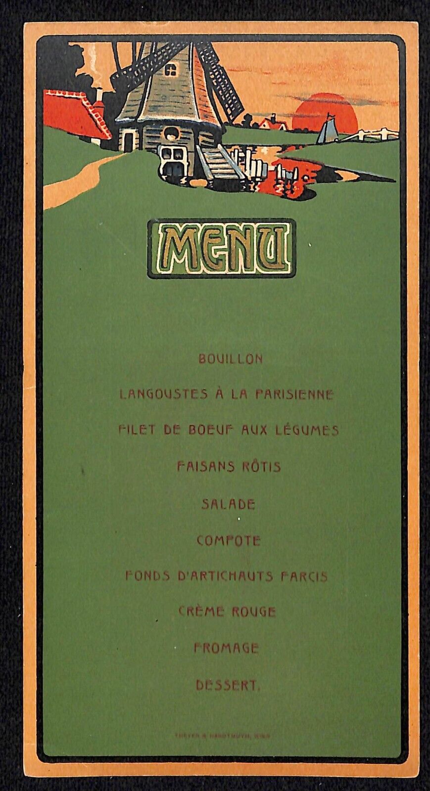 c1930's French Menu Card - Theyer & Hardtmuth, Wein Printer - Scarce