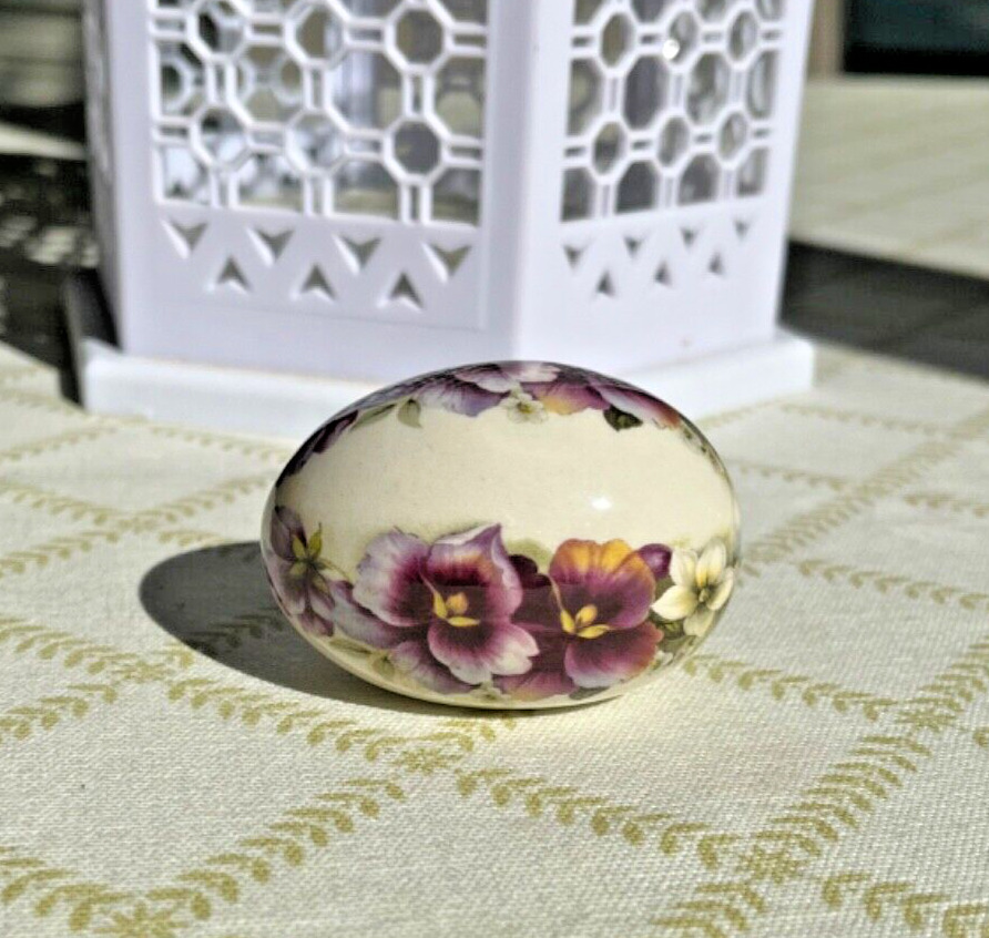Vintage ‘ The Egg Lady ’ Porcelain Purple Flower Egg Farmhouse Decor