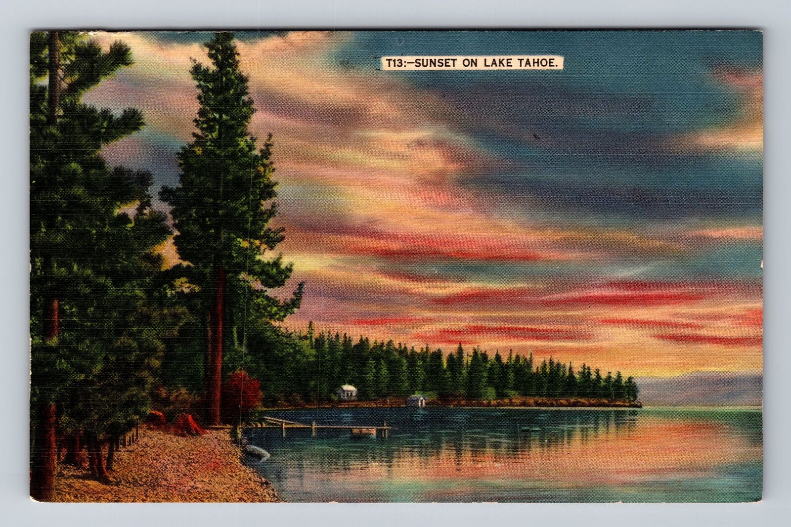Lake Tahoe CA-California, Sunset on Lake Tahoe Antique Souvenir Vintage Postcard