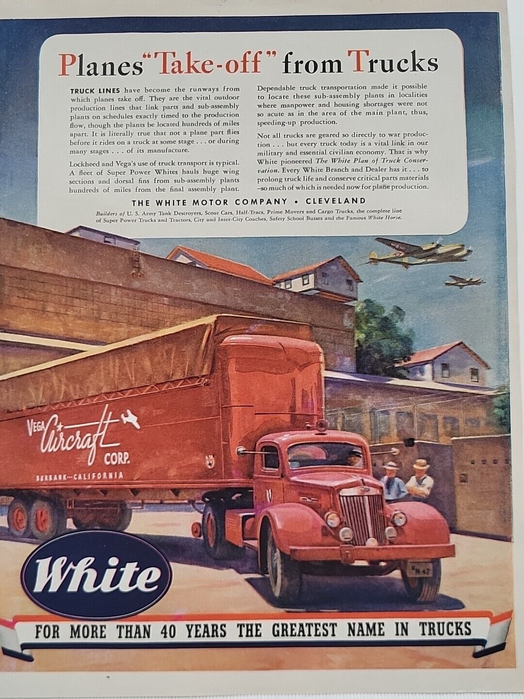 1943 White Motor Company Fortune WW2 Print Ad Cleveland Visa Aircraft Planes War