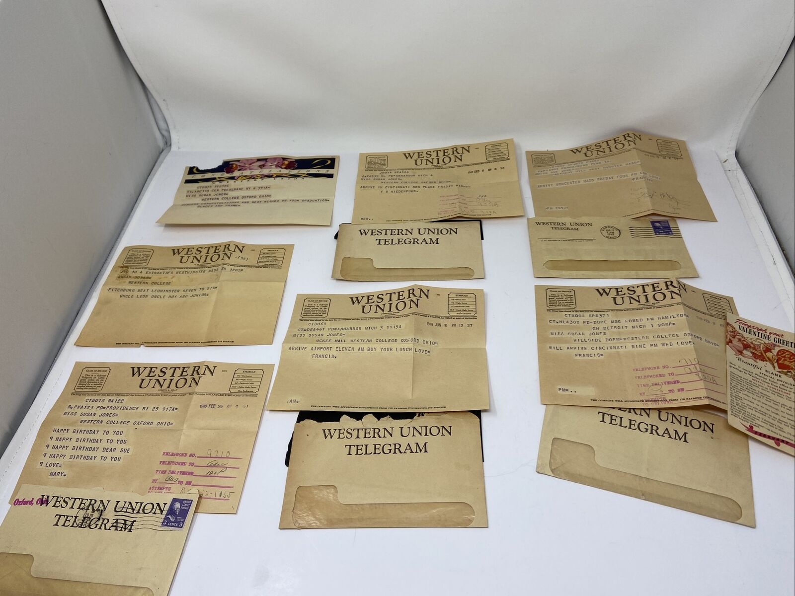 1940's Western Union Telegram Lot of 7 to Student at Western College Oxford OH