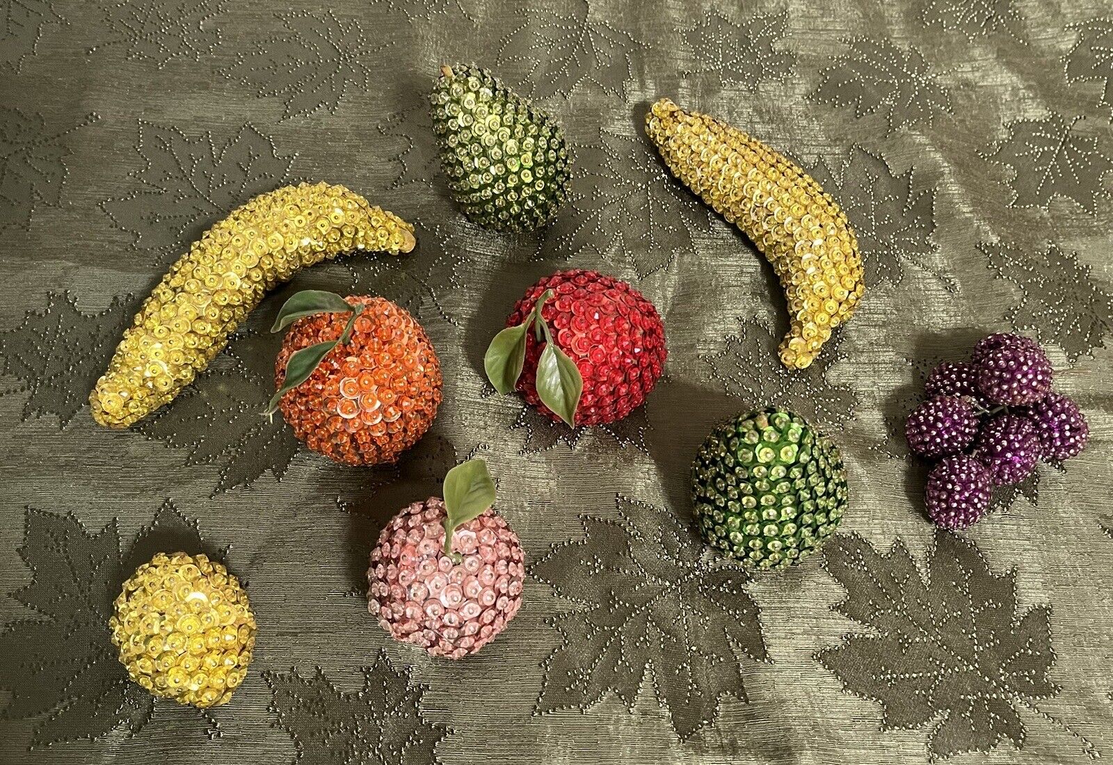 Vintage 60s MCM Push Pin Sequined Beaded Fruit Lot Of 9