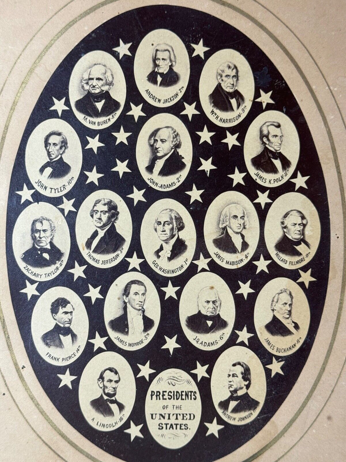 Antique First 17 US Presidents of United States Washington Lincoln Photo Page