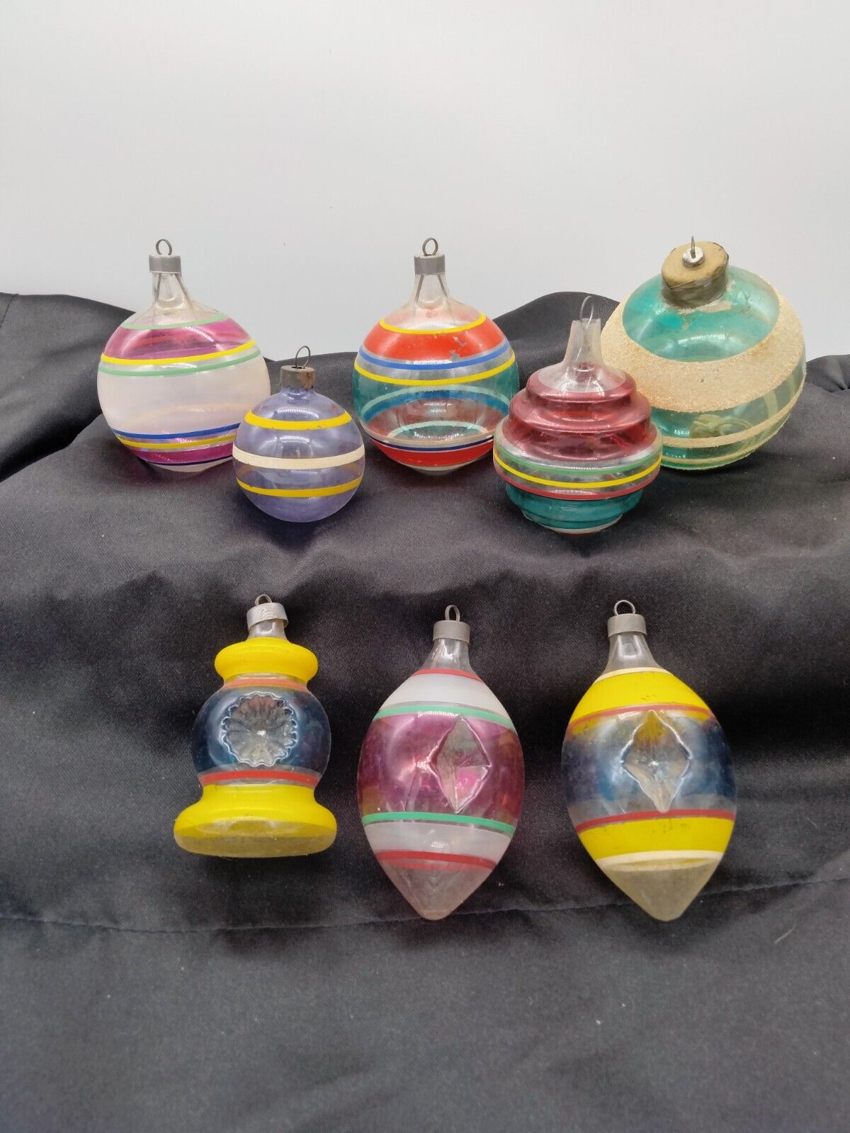 Vintage Premiere Nonsilvered WWII Era Hand Painted Glass Ornaments Set of 8