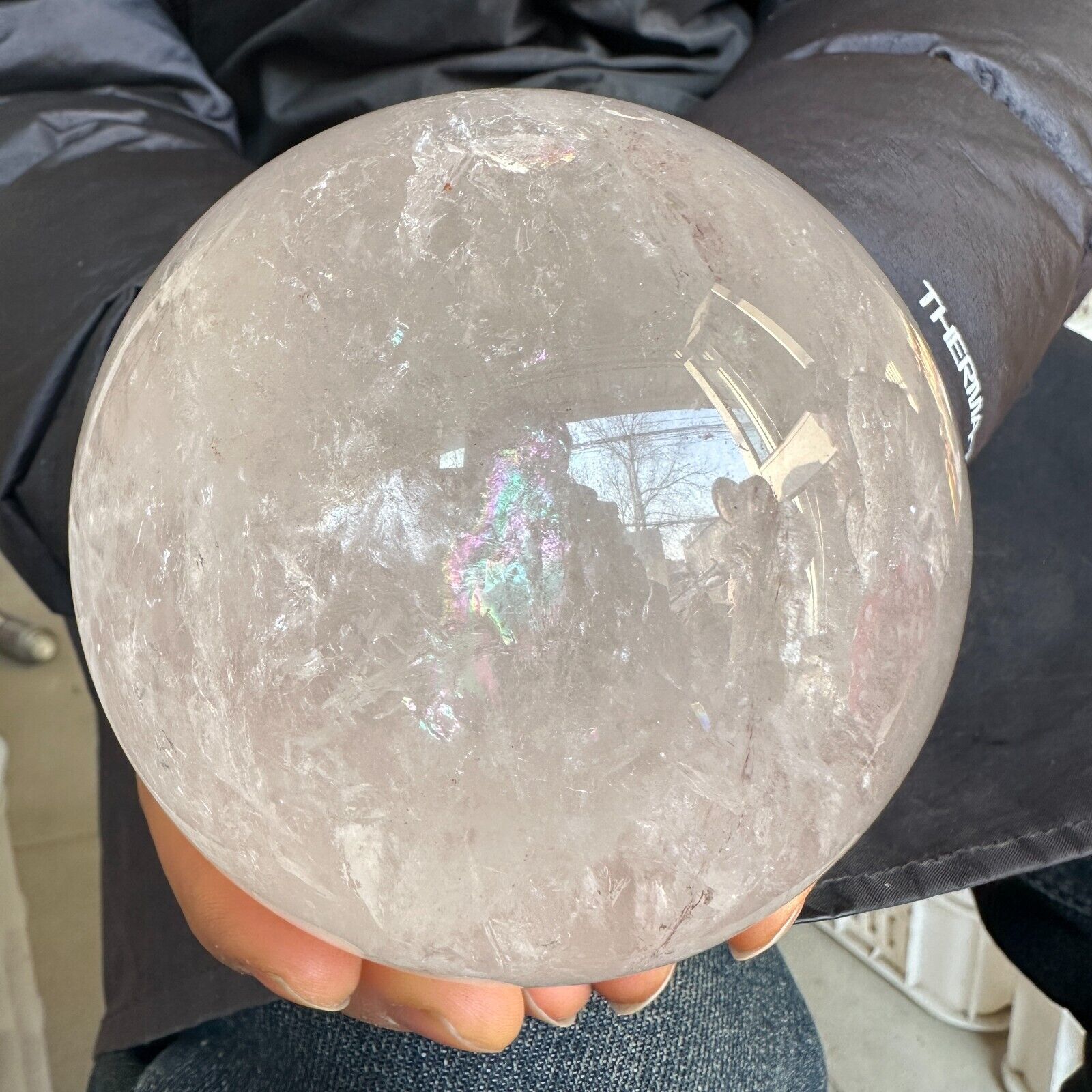 3.74LB Natural white crystal ball polished and healed 1700g