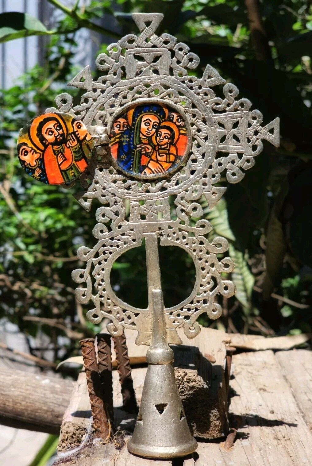 Vintage Ethiopian Orthodox Icon Cross Handmade Processional  Ethiopia Christian