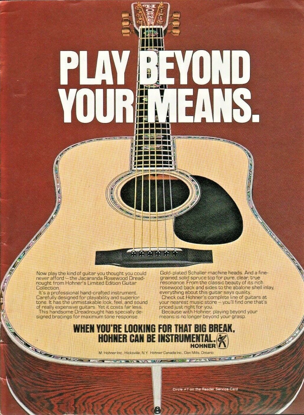 1979 Hohner Jacaranda Rosewood Dreadnouht Guitar - Vintage Ad