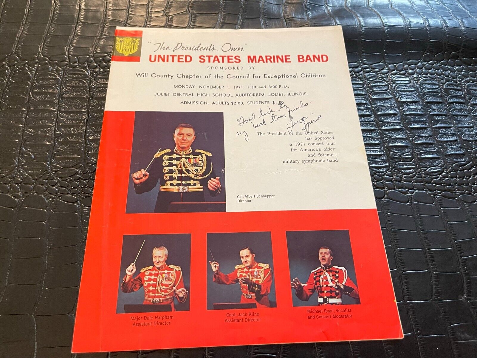 11/1/1971 United States Marine Band Concert Tour Program  (MISC6325) w/autograph