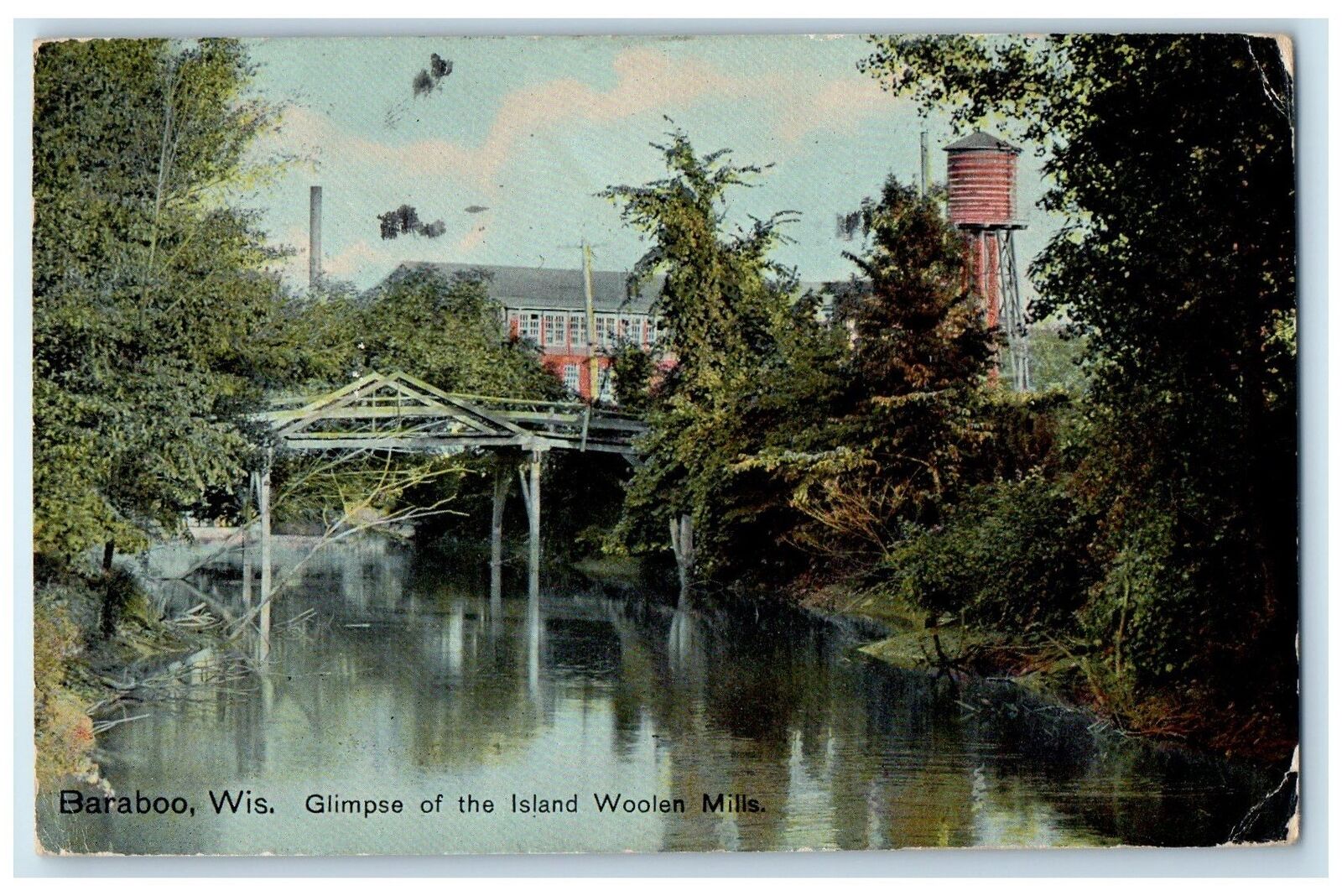 1910 Glimpse Of The Island Woolen Mills Baraboo Wisconsin WI Posted Postcard
