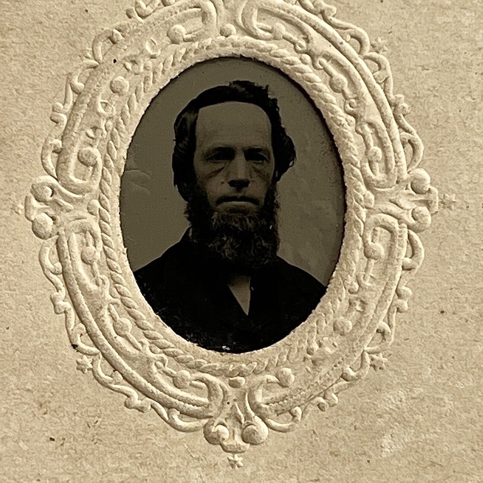Antique Tintype Photograph Charming Mature Man Long Beard