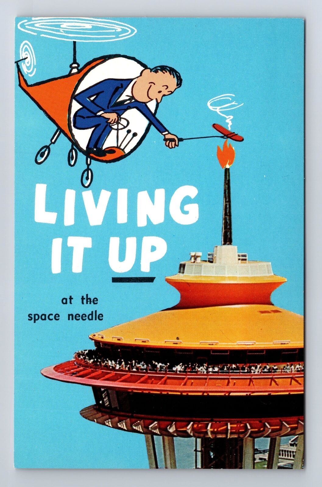 Seattle WA-Washington, Living It Up At The Space Needle Vintage Postcard