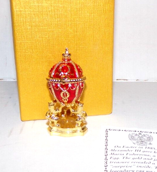 Faberge Rosebud Miniature Egg Box Crystal Red Enamel Wreath Crown Boxed Vintage