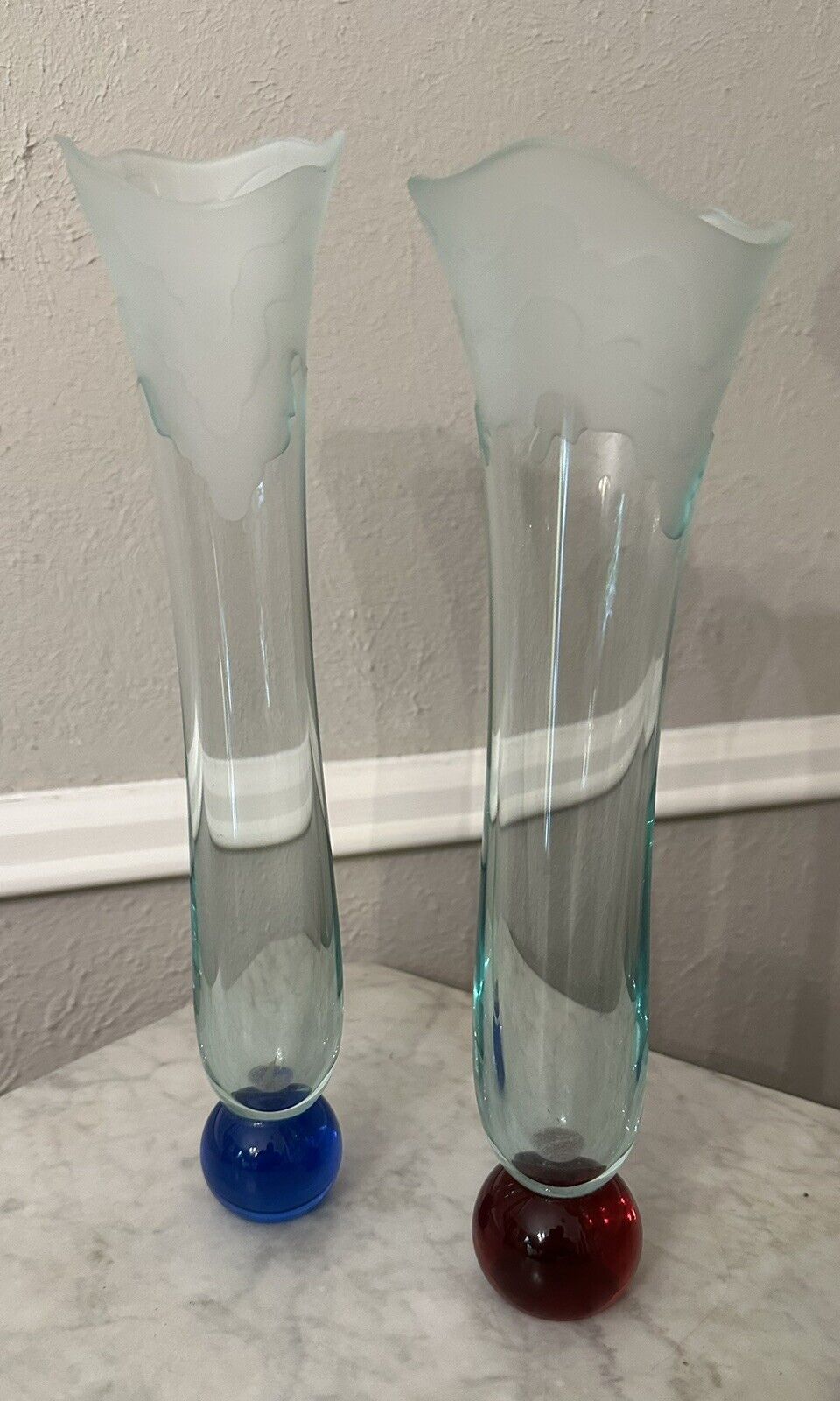 Stunning Pair Of Signed Salvatore Polizzi Art Glass Vases